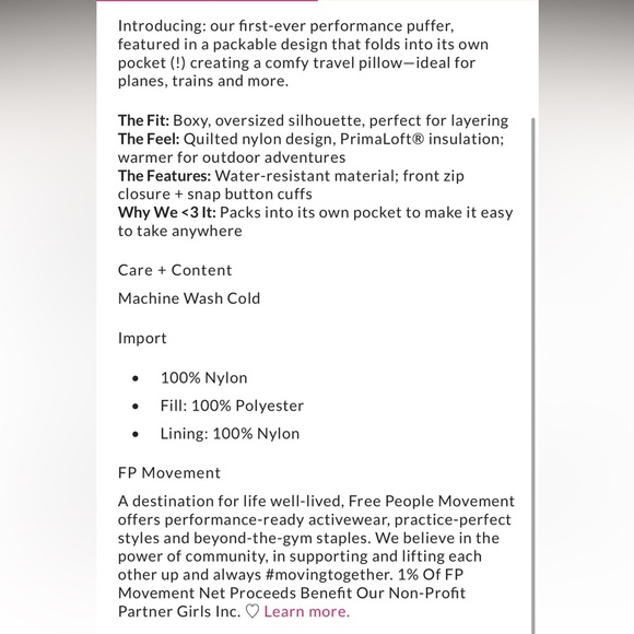 Free People Pipa Packable Puffer Size Small NWT - Picture 4 of 11